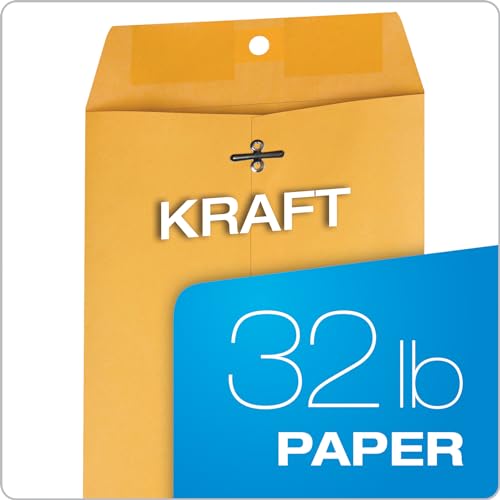 Quality Park 6x9 Clasp Envelopes, Extra Heavyweight 32 lb. Manila Kraft Envelopes, Gummed Seal and Clasp for Storing or Mailing, 100/Box (QUA37755)