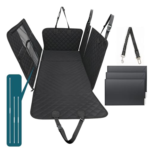 HEELE Back Seat Extender for Dogs, Hard Bottom Car Seat Cover with Mesh Window and Pocket for Traveling and Camping with Pets, Dog Hammock for Car Waterproof and Nonslip, Suitable for Car SUV