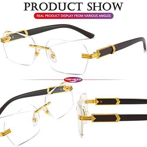 AIEYEZO Retro Rimless Sunglasses Rectangle Unisex Vintage Frameless Sun Glasses Fashion Square Tinted Glasses (Gold/Grey + Gold/Grey Gradient + Gold/Clear)