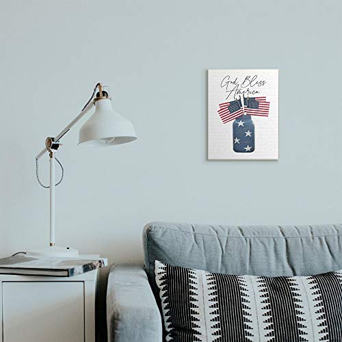 Stupell Industries Patriotic God Bless America Country Quote Jar Flags, Designed by Lettered and Lined Wall Art, 10 x 15