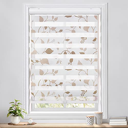 LazBlinds Cordless Dual Layer Zebra Blinds for Windows, Light Filtering Privacy Roller Shades for Day and Night - Fit for Windows Size 42'' W x 72'' H, White