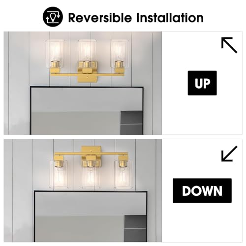 Espird Black Bathroom Vanity Light - 3 Light Bathroom Light Fixture Square Design & UL Certification, Bathroom Lighting Fixtures Over Mirror, Modern Matte Black Vanity Light for Bathroom & Restroom