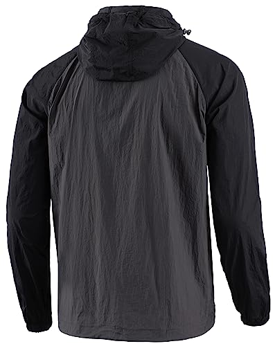 HETHCODE Men's Ultra Lightweight Full Zip Waterproof Hiking Track Anorak Hoodie Coat Windbreaker Jackets V.Blue/C.Gray S