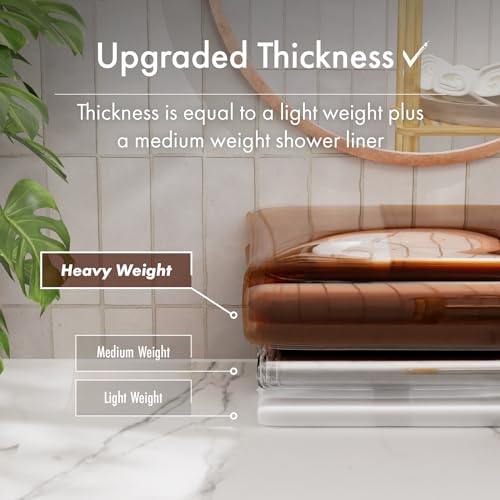 AmazerBath 100% EVA Shower Curtain Liner, 72 x 72 Inches Heavy Duty Shower Curtain and Liner 2-in-1 with 3 Clear Stones and 12 Brass Grommets, Color Block Soft Shower Liner - Gray & Amber