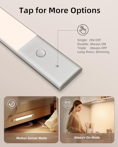 EZVALO Under Cabinet Lighting, 2200mAh Detachable Battery, 76 LED Dimmable Closet Lights, 3 Color Temps, Wireless Motion Sensor Light for Stairway, Kitchen, Wardrobe
