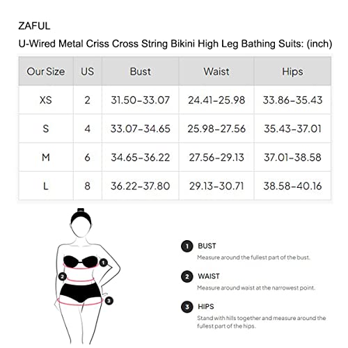 ZAFUL Bikini Set for Women U-Wired Bathing Suits Metallic Glitter Sparkly Lace Up Criss Cross String Bikini Swimswear(S,Black)
