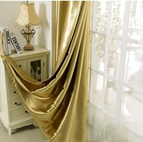MYRU 1 Pair Semi-Blackout Gold Curtains for Living Room Bedroom Grommet Top Golden Curtains for Windows (Shiny Gold, 2 x 39 x 84 Inch)
