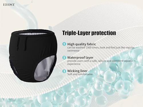EEOST Youth Special Needs Reusable Swim Diapers Swimwear for Incontinence Cloth Diaper Covers Waterproof,Leakproof, Unisex (Black, 3-4T)