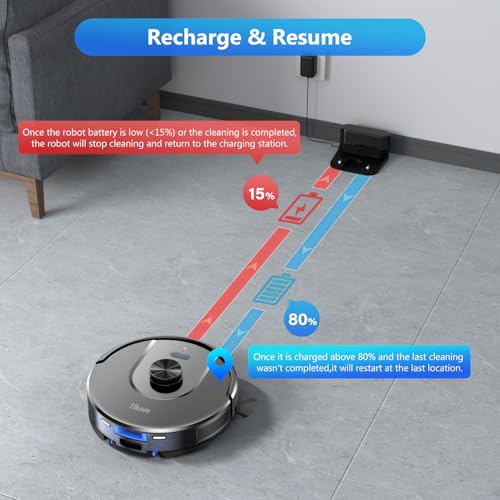 Tikom Robot Vacuum and Mop, L8000 Laser LiDAR Navigation Robotic Vacuum, 3000Pa Suction, 150Mins Max, 45dB, 14 No-Go Zones, 20 Virtual Walls, Self-Charging, Good for Pet Hair, Carpet, Hard Floor