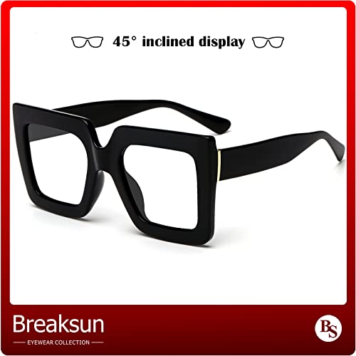 Breaksun Oversized Blue Light Glasses for Women Fashion Thick Square Computer Eyewear Non-Prescription Black Glasses (White)