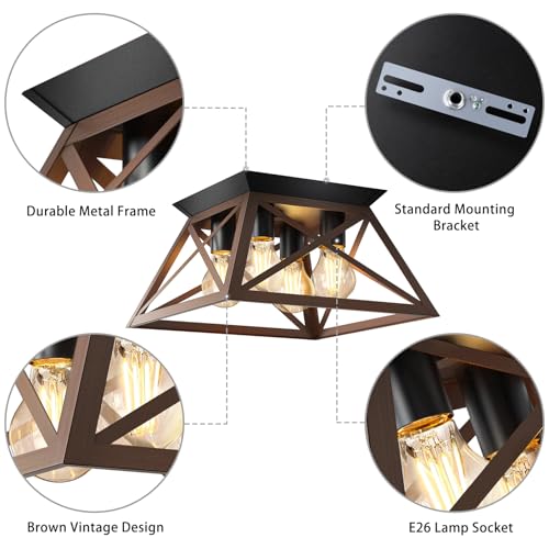 OYKYOHEI 2 Pack Semi Flush Mount Ceiling Light, 4-Light Kitchen Ceiling Lighting Fixtures, Industrial Farmhouse Closed to Ceiling Lamp for Hallway Porch Dining Room