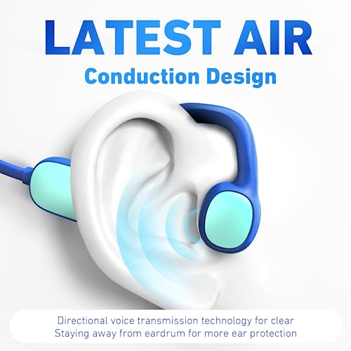 Mehomeli Kids Headphones, Bluetooth 5.2 Air Conduction Open Ear Headphones, 85dB Volume Limiting, Stereo Sound with Mic, IPX5 Waterproof, 20H Playtime, Perfect for School and Outdoor Activities-Blue