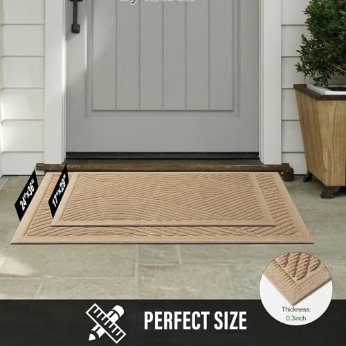 HIYARD Sturdy Front Door Mat, Absorbent Muddy Dirt Resist Welcome Door Mats Outdoor Indoor, Stain and Fade Resistant, Non-Slip Backing Entry Mat Low Profile Doormat for Entryway, 29×17, Beige