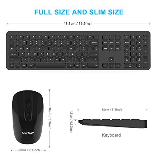 LeadsaiL Wireless Keyboard and Mouse, Wireless Mouse and Keyboard Combo, Cordless USB Computer Keyboard and Mouse Set,Full Size,Ergonomic,Silent,for Windows Laptop, Apple, iMac, Desktop, PC