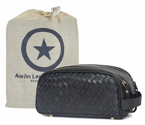 10" Premium Leather Toiletry Travel Pouch With Waterproof Lining | King-Size Handcrafted Vintage Dopp - Kit ~ Gift for Father's Day By Aaron Leather Goods (Sepia)