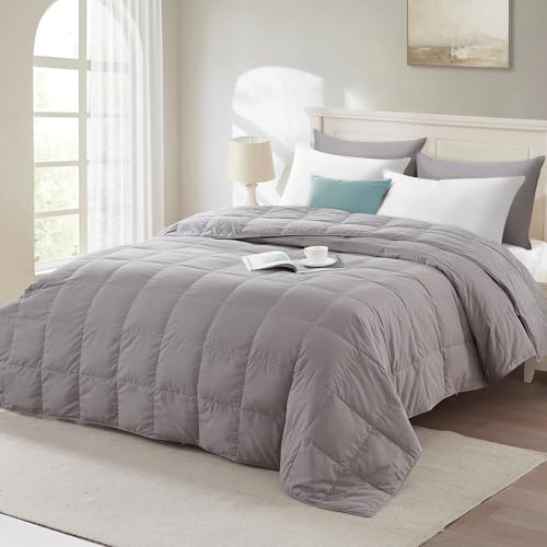 Globon Summer Down Blanket Queen Size, Extra Lightweight Comforter/Duvet Insert for Hot Sleepers, Noiseless & Extra Soft,10 Ounce Fill Weight, Grey
