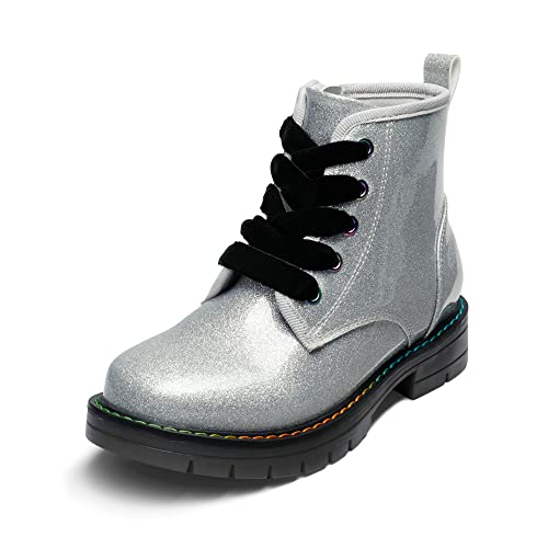 DREAM PAIRS Girls Boys Glitter Ankle Boots Side Zipper Combat Shoes with Lace Up(Toddler/Little Kid/Big Kid),Size 6 Big Kid,Rainbow/Pink,SDBO2220K