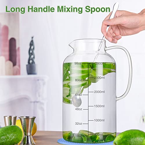 Hannadepot Glass Pitcher, Glass Water Pitcher with Lid, 118oz/0.92 Gallon Heat Resistant Borosilicate Glass Carafe with Pot Holder and Spoon Temperature Safe (118oz/3.5L)