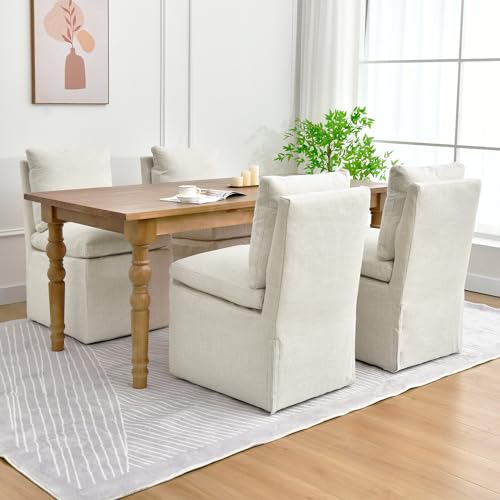 DUHOME Upholstered Armless Dining Chair with Casters,Linen Accent Chair for Living Room,Single Sofa Chair with 4 Casters for Bedroom Reading Room Waiting Room Kitchen Dining Room