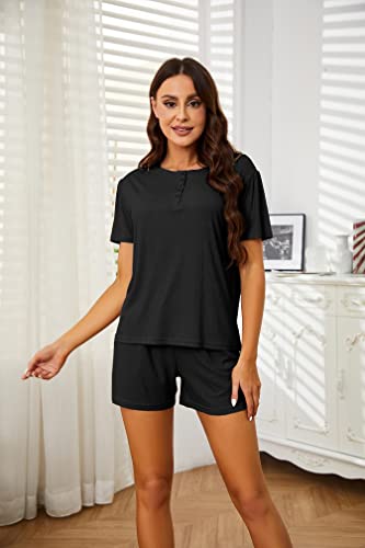 HEARTNICE Pajamas Set for Women Soft Shorts Lounge Sets Short Sleeve Sleepwear Summer PJ 2 Piece(Deep Khaki, S)