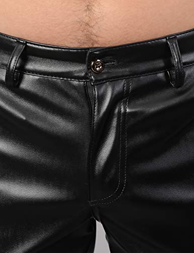 Yeokou Mens Business Casual High Waist Straight Leg PU Faux Leather Biker Pants(Black(Skinny Leg)-30)