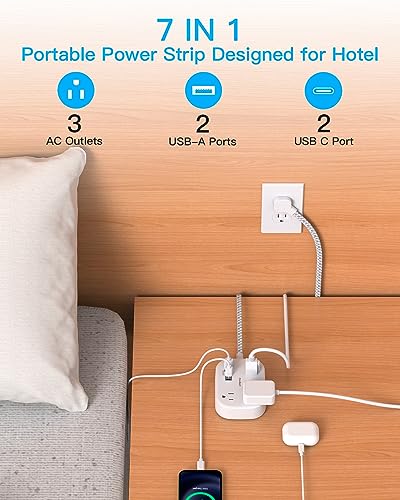 Cruise Ship Essentials, Travel Power Strip with USB C, Flat Plug Extension Cord with 3 Outlets 4 USB Ports(2 USB C), 5 ft Desk Wall Outlet Extender, Non Surge Protector for Cruise, Dorm Room, ETL(BK)