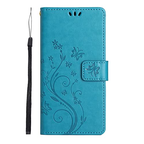 Mavis's Diary Galaxy S24 Flip Case with Card Holder Stylus Pen, Women Floral Embossing Leather Folio Cover Folding Phone Wallet Case Compatible with Samsung Galaxy S24 6.2" (Blue)