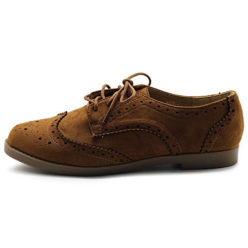 Ollio Women's Flat Shoe Wingtip Lace Up Faux Nubuck Oxford M2920 (6 B(M) US, Black)