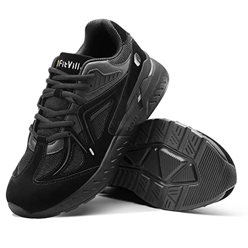 FitVille Women's Extra Wide Walking Shoes Wide Width Sneakers for Flat Foot Plantar Fasciitis Heel Pain Relief - Rebound Core All Black