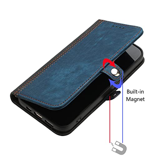 Mavis's Diary Flip Cover Compatible with Samsung Galaxy S23 Ultra 5G Case Wallet, Double Color PU Leather Folio Magnetic Case with Card Holder Lanyard, Full Body Protection Phone Case (Blue)