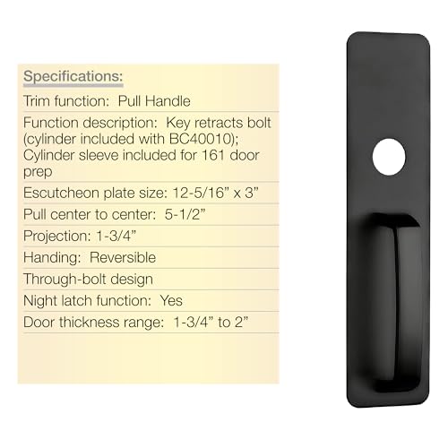 BRINKS Commercial - Commercial Door Pull Plate with Cylinder Hole, Matte Black Finish - Meets ANSI Grade 1 Standards, is UL Listed, and is ADA Compliant