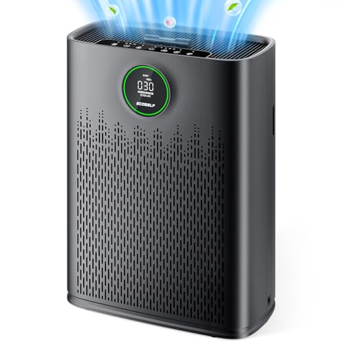 ECOSELF Air Purifiers for Home Large Room, with Smart Mode, PM2.5 Air Quality Display, 22dB Sleep Mode, Aromatherapy, Cover Up to 1295 Ftยฒ with 2X-Purification & 360ยฐAir Outlet, HAP603, Black Matte