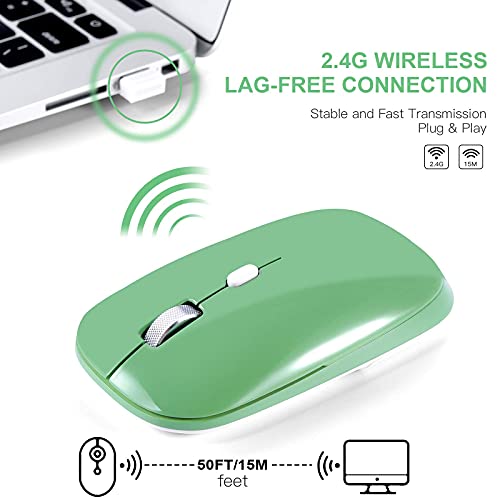 PINKCAT Wireless Mouse, 2.4G Slim Silent Cordless Mouse with USB Receiver, 3 Adjustable DPI Portable Optical Wireless Computer Mice for Laptop, PC, Notebook, Computer, Desktop, Mac (Green)
