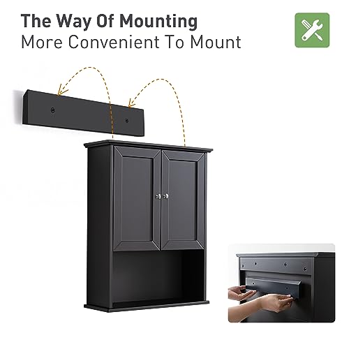 VANIRROR Black Wall Cabinet 24x30 Inch Wooden Over The Toilet Storage Cabinets with 2 Doors, Above Toilet Storage Medicine Cabinets for Bathroom Laundry Room Bedroom Kitchen