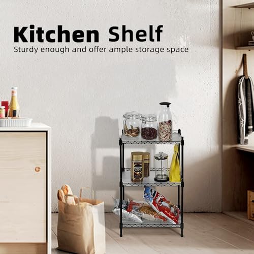 Guangfoshun Best 3-Tier Wire Shelving - Black -Mini Shelf - Kitchen Storage Shelves, Lightweight countertop Storage Rack Corner Shelf Shelving Adjustable Storage Shelf, 11.8" D x 15.7" W x 31.5" H