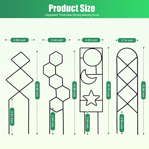 Wellsign Plant Trellis for Climbing Plants Indoor, 15.94Inch Small Garden Metal Houseplant Trellis for Potted Plants Outdoor with 4 Patterns for Vine Ivy Flower Plant Support Lover Lattice