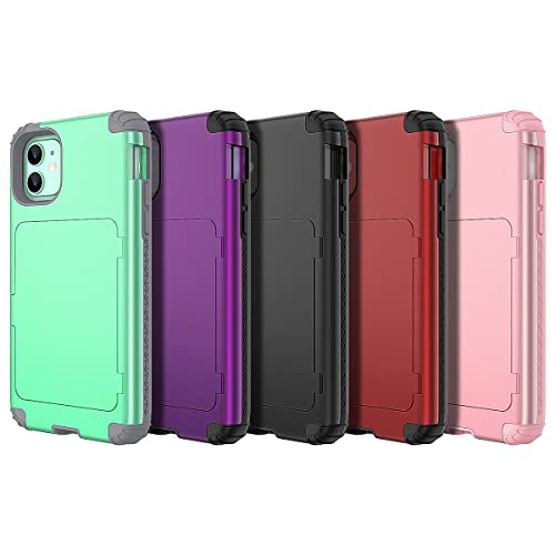 WeLoveCase for iPhone 11 Wallet Case Defender Wallet Credit Card Holder Cover with Hidden Mirror Three Layer Shockproof Heavy Duty Protection All-Round Armor Protective Case for iPhone 11 Black
