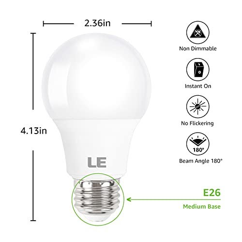 LE LED Light Bulbs 60 Watt Equivalent, 9W 800 Lumens Non-Dimmable, Soft Warm White 2700K, A19 E26 Standard Medium Base, 10000 Hour Lifetime 5 Count (Pack of 1)