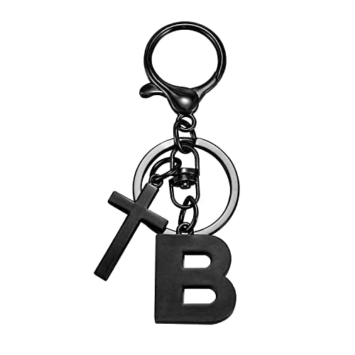 Mlouye Black Initial Letter with Cross Keychains for Women Men Backpack Purse Bag Charm, A-Z Cute Alphabet Letters Key Chains for Car Keys H