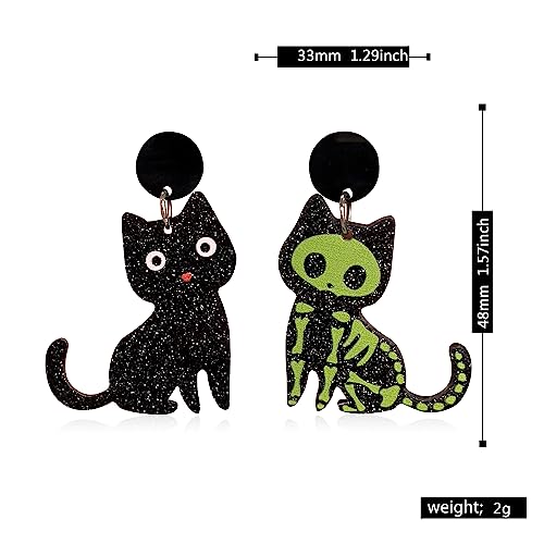 GBAHFY Asymmetric Creative Cute Acrylic Black White Cat Skull Dangle Earrings Acrylic Earrings Animal Lovely Women Jewelry Halloween (Cat - A)