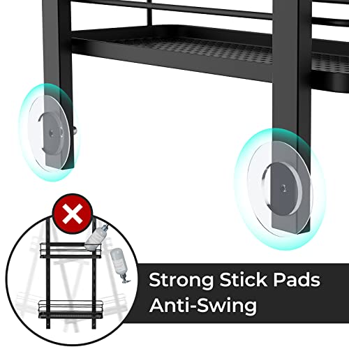 ODesign 2 Tier Shower Caddy Organizer-Over The Shower Head Caddy-Anti-Swing Hanging Bathroom Shelves-Shower Storage Basket Rack Rustproof-Height-Adjustable Large Shower Caddies-Black