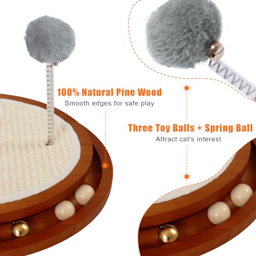 LMUGOOS Cat Scratcher, Cat Cratch Sisal Pad with Wooden Roller Ball Toy, Cat Scratchers Interactive Toys for Indoor Cats, Satisfies Kitten’s Scratching, Chasing and Hunting