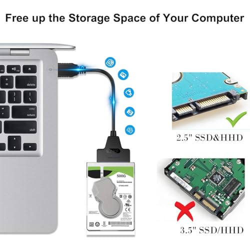 EYOOLD SATA to USB 3.0 Adapter Cable for 2.5 inch Hard Drive HDD/SSD Data Transfer, External Hard Drive Converter Support UASP (Black)