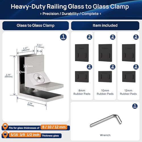 LukLoy Railing Glass to Glass Clamp, Stainless Steel 304 Bracket for Glass Balustrade Railing Pool Fence (1, 90 Degree)