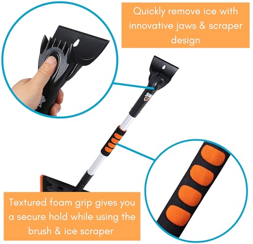 BIRDROCK HOME 36" Extendable Snow Pusher Brush & Detachable Ice Scraper for Cars | Aluminum Grip for Car, Truck, SUV | Safe on Auto Windshield & Windows | Wide Frost Remover for Semi & Small Vehicles