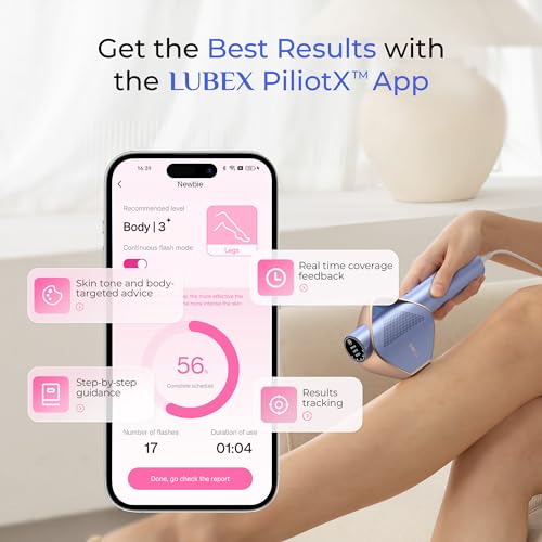 LUBEX Smart Permanent IPL Laser Hair Removal for Woman and Men, Painless Sapphire Ice-Cooling, Alternative to Salon, Bikini Shaver, Facial Epilator for Armpits Back Legs Arms Face Bikini Glow 6 A+