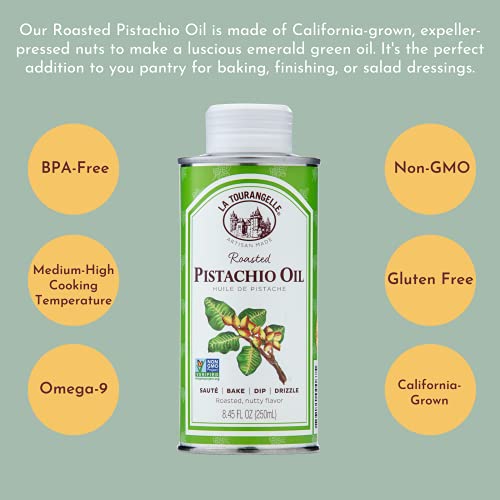 La Tourangelle, Roasted Pistachio Expeller-Pressed Oil for Cooking, Baking, and Beauty, Adds Flavor to Vinaigrettes, Sauces, Marinades, Green, 8.45 Fl Oz