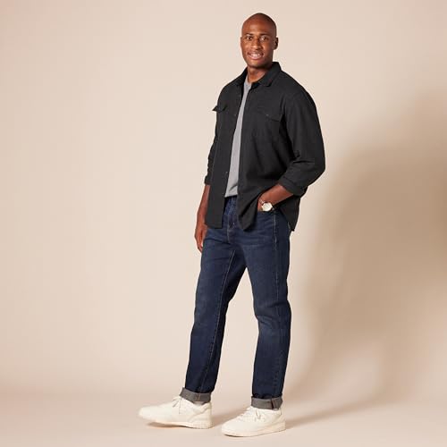 Amazon Essentials Men's Slim-Fit Long-Sleeve Two-Pocket Flannel Shirt, Black, Small