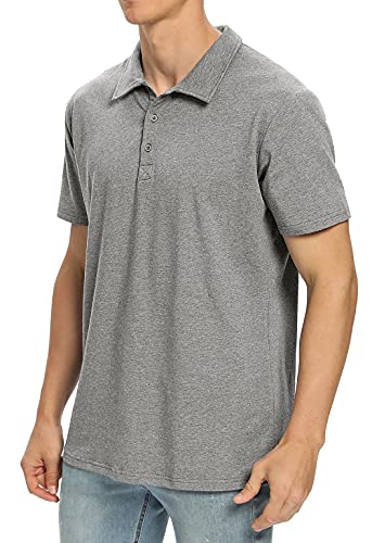 NITAGUT Polo Shirts for Men Long Sleeve Soft Cotton Collared Shirt, Heather Navy, Large