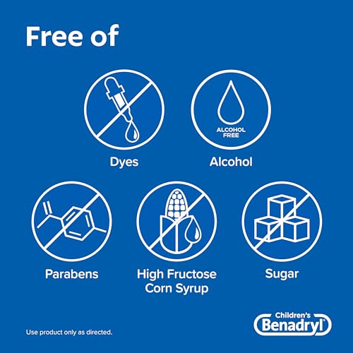 Benadryl Children's Dye-Free Allergy Liquid Medication with Diphenhydramine HCl, Antihistamine Allergy Relief Medication for Kids, Alcohol-Free, Bubble Gum Flavor, 4 fl. oz